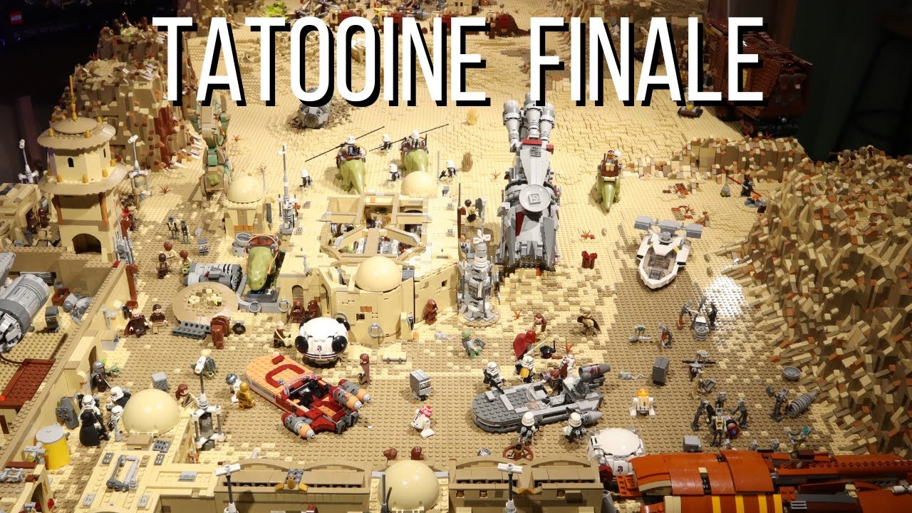 Custom LEGO Tatooine diorama with a market stall and moisture vaporator.